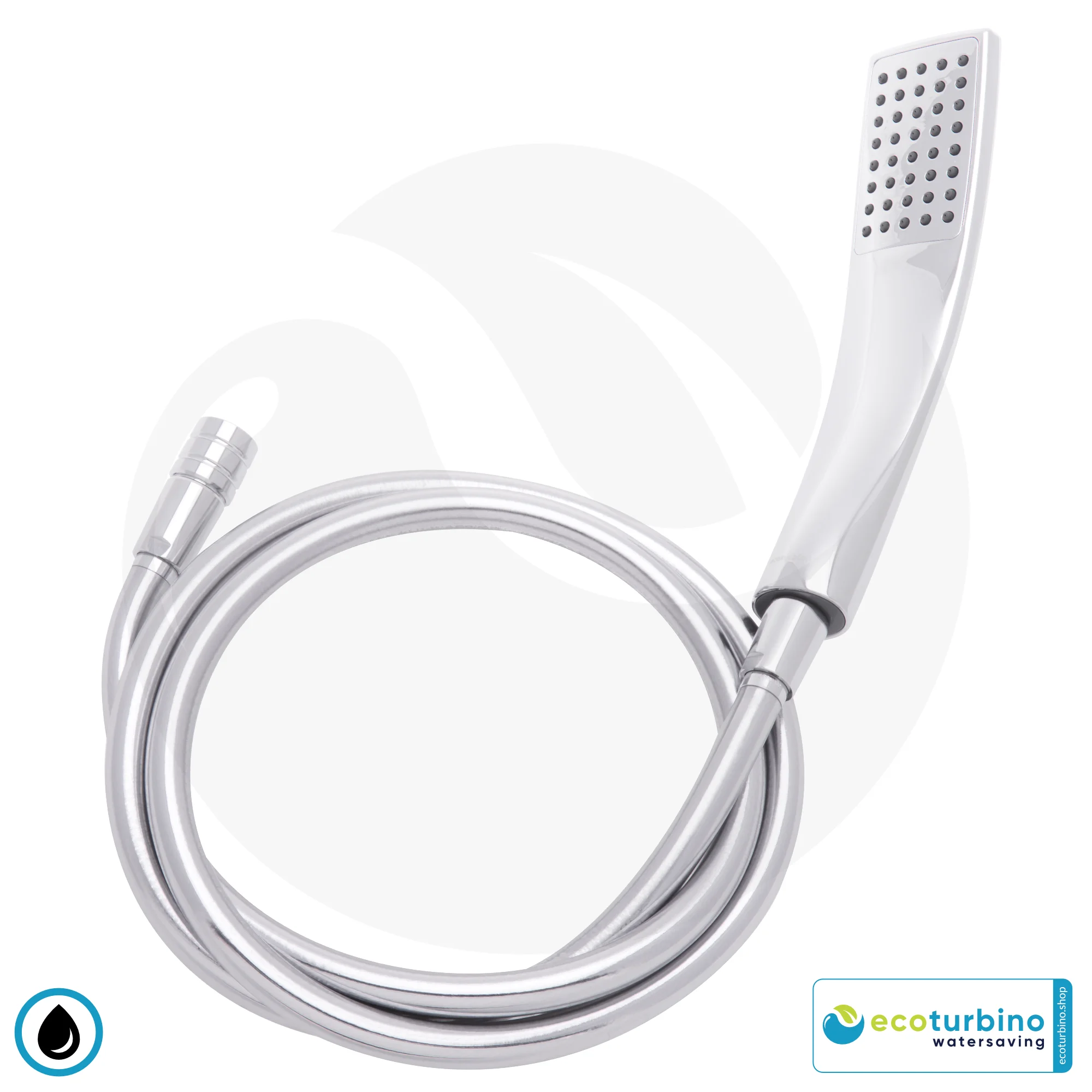 Showerhead DELUXE Shower SET 10 Legio | ecoturbino® ET10L Water-saving Adapter + Shower Hose + DESIGN Shower Head | silver