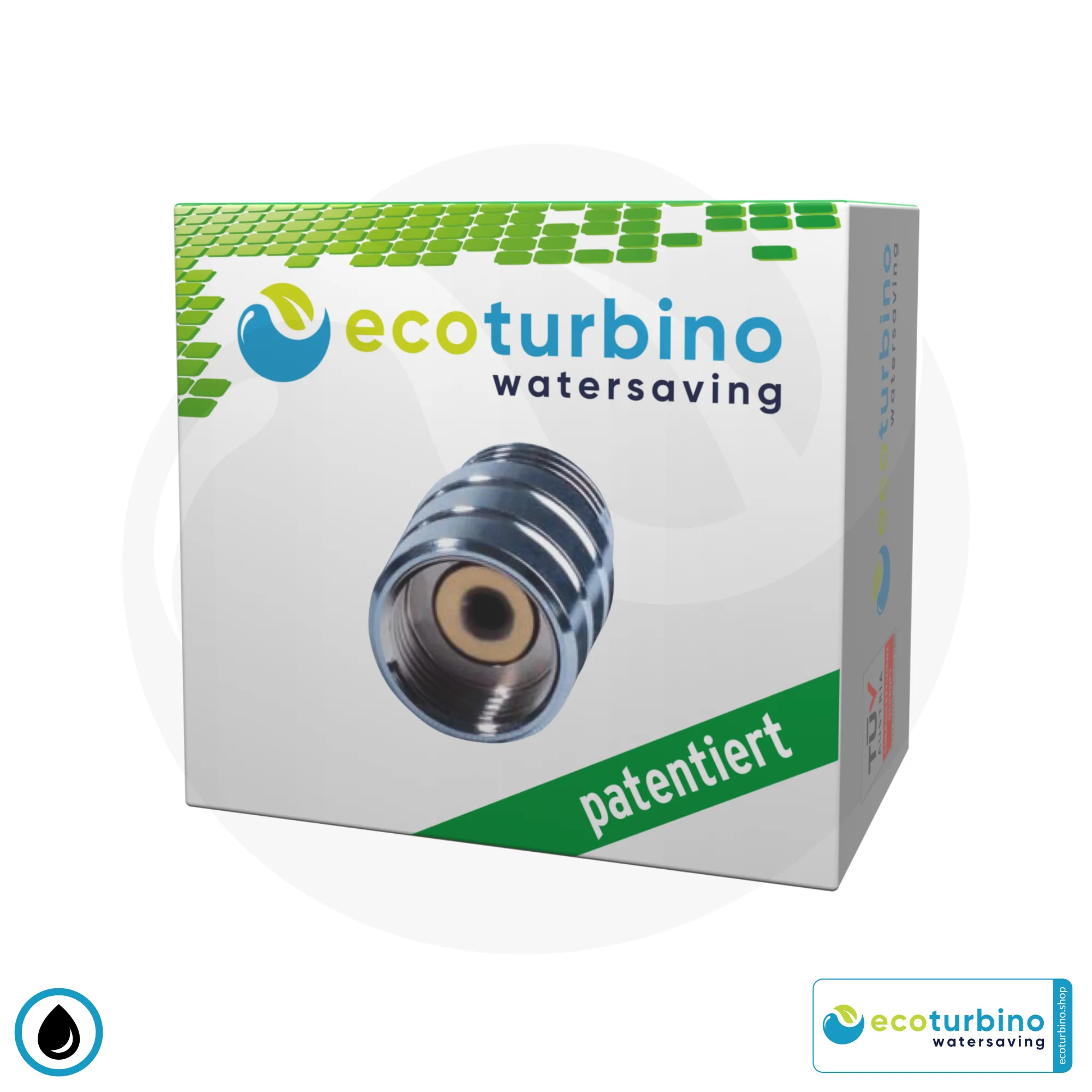 ecoturbino® ET10L Water-Saving Shower Adapter | Save Water and Energy (Gas, Electricity) | Reduce Costs by up to 40% when Showering + Emptying the Shower Head